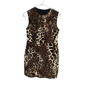 Nanette Lepore Cheetah Print Silk Sheath Dress Size 2 Pockets Classic Chic